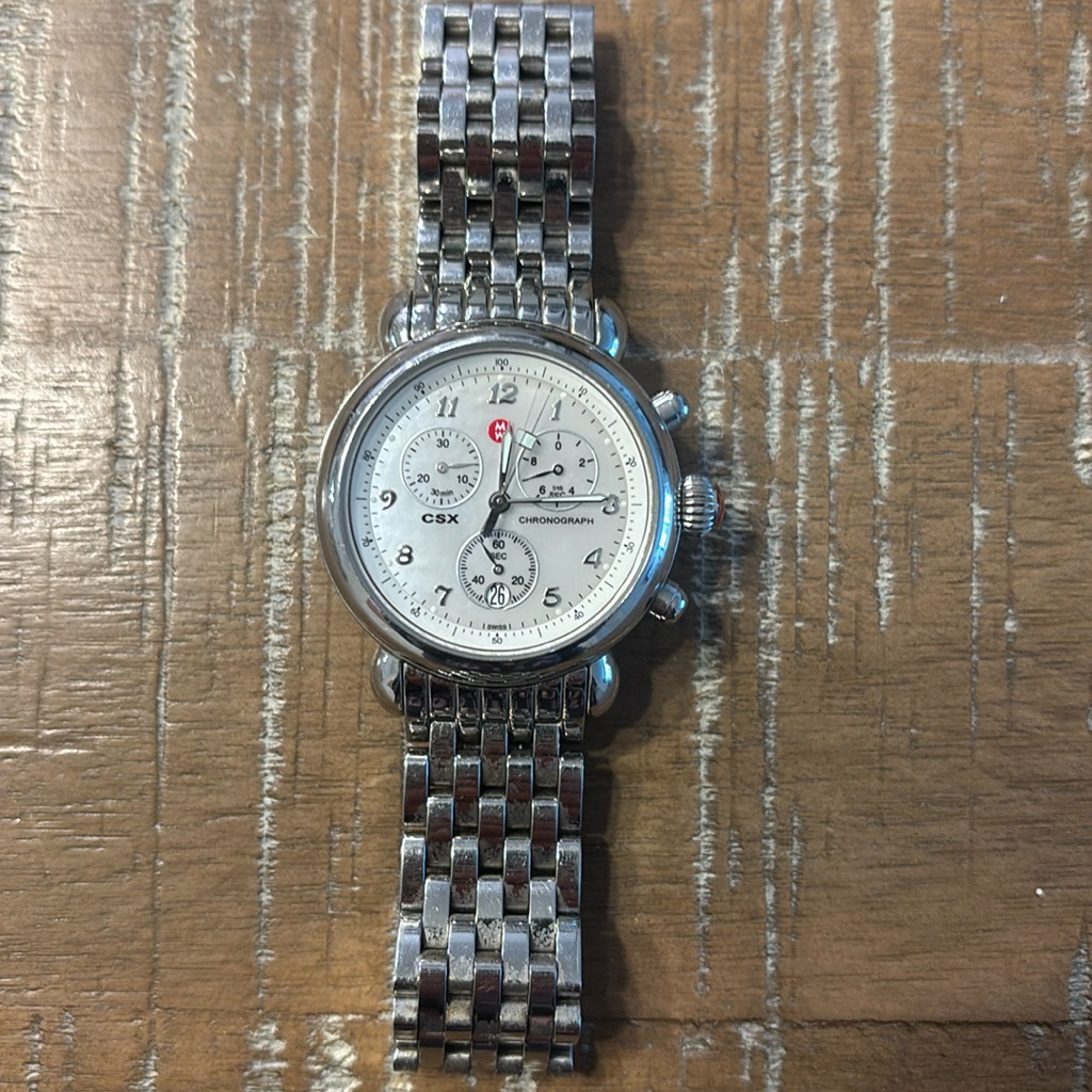 Michele Csx-36 Chronograph Mother Of Pearl Dial Date Stainless Steel Watch